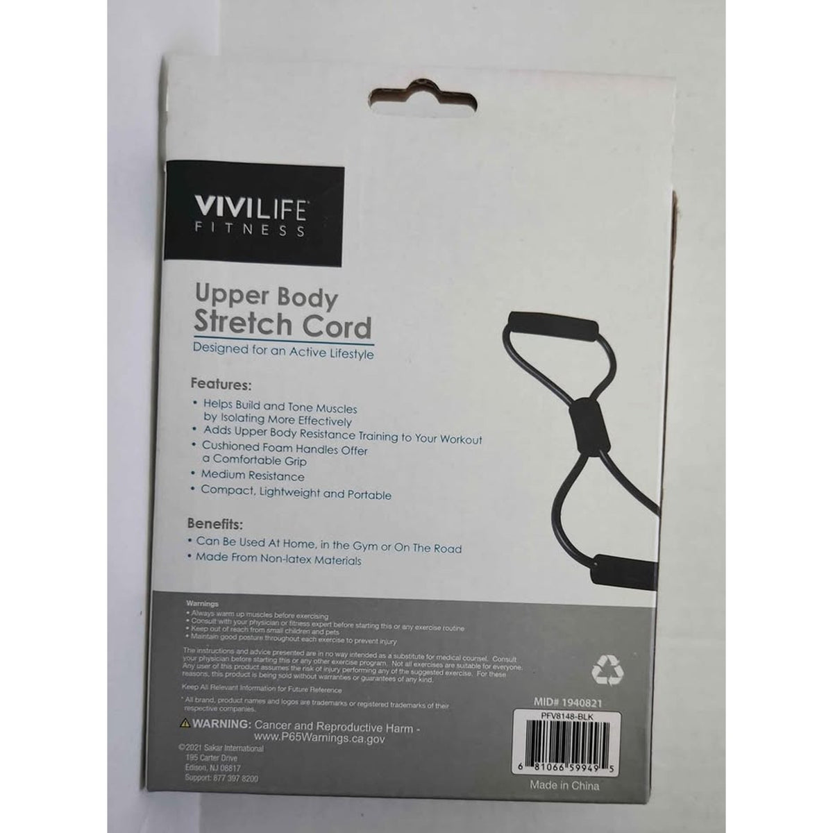 VIVILIFE Fitness Upper Body Stretch Cord Band - Black Stay Fit- New