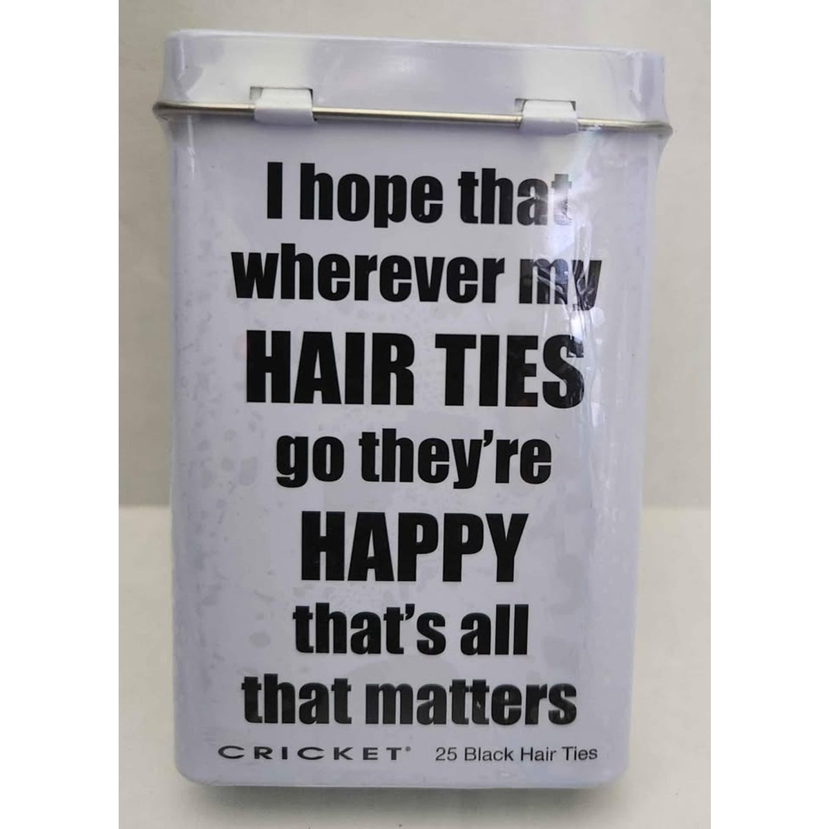 Cricket Happy Hair Ties Tin 25 ct Black hair ties Band Ponytail Holders