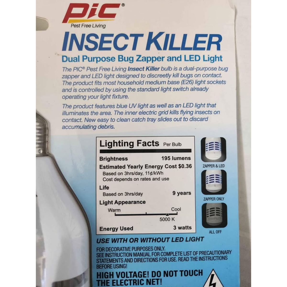 Buzz Kill Bug Zapper LED Bulb PIC Electric Insect Zapper 195 Lumens ez clean